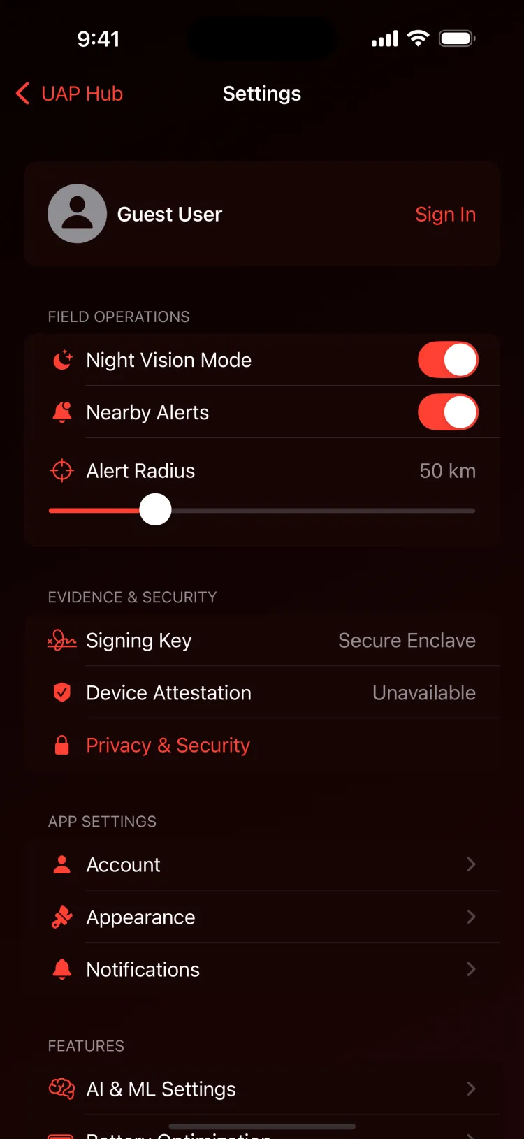 Settings showing Secure Enclave signing key